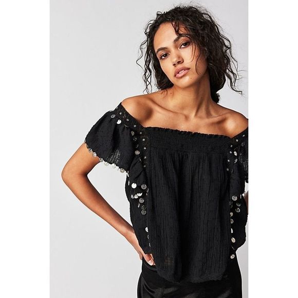 Free People Metal Coin Embellished Top Size L - Picture 1 of 8